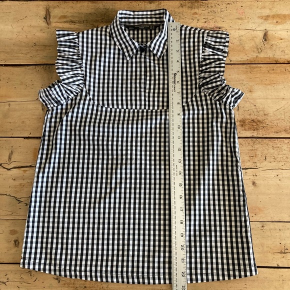 Zara sleeveless ruffles top in black and white gingham size XS made in Morocco - Picture 8 of 9